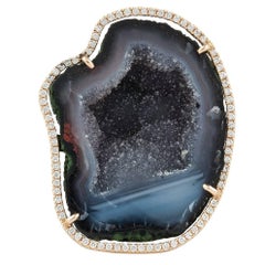 Karolin Rose Gold White Diamond Grey Agate Geode Cocktail Ring