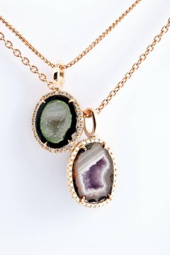 Karolin Rose Gold White Diamond Pendant Agate Necklace