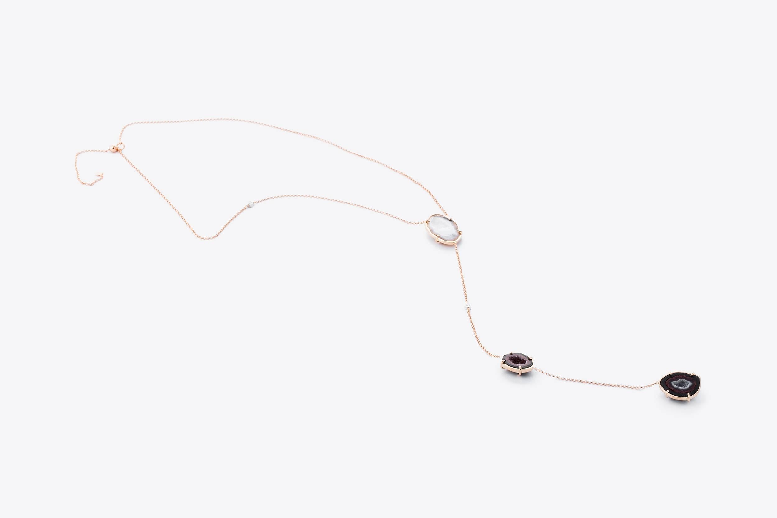 Contemporary Karolin Rose Gold White Diamond Pendant Agate Necklace