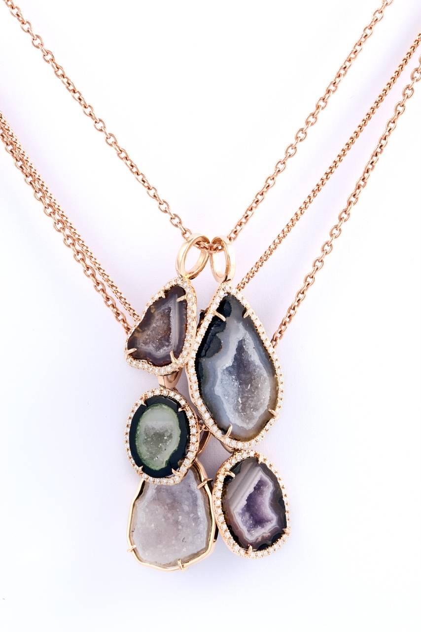 Karolin Rose Gold White Diamond Pendant Agate Necklace In New Condition In Antwerp, BE
