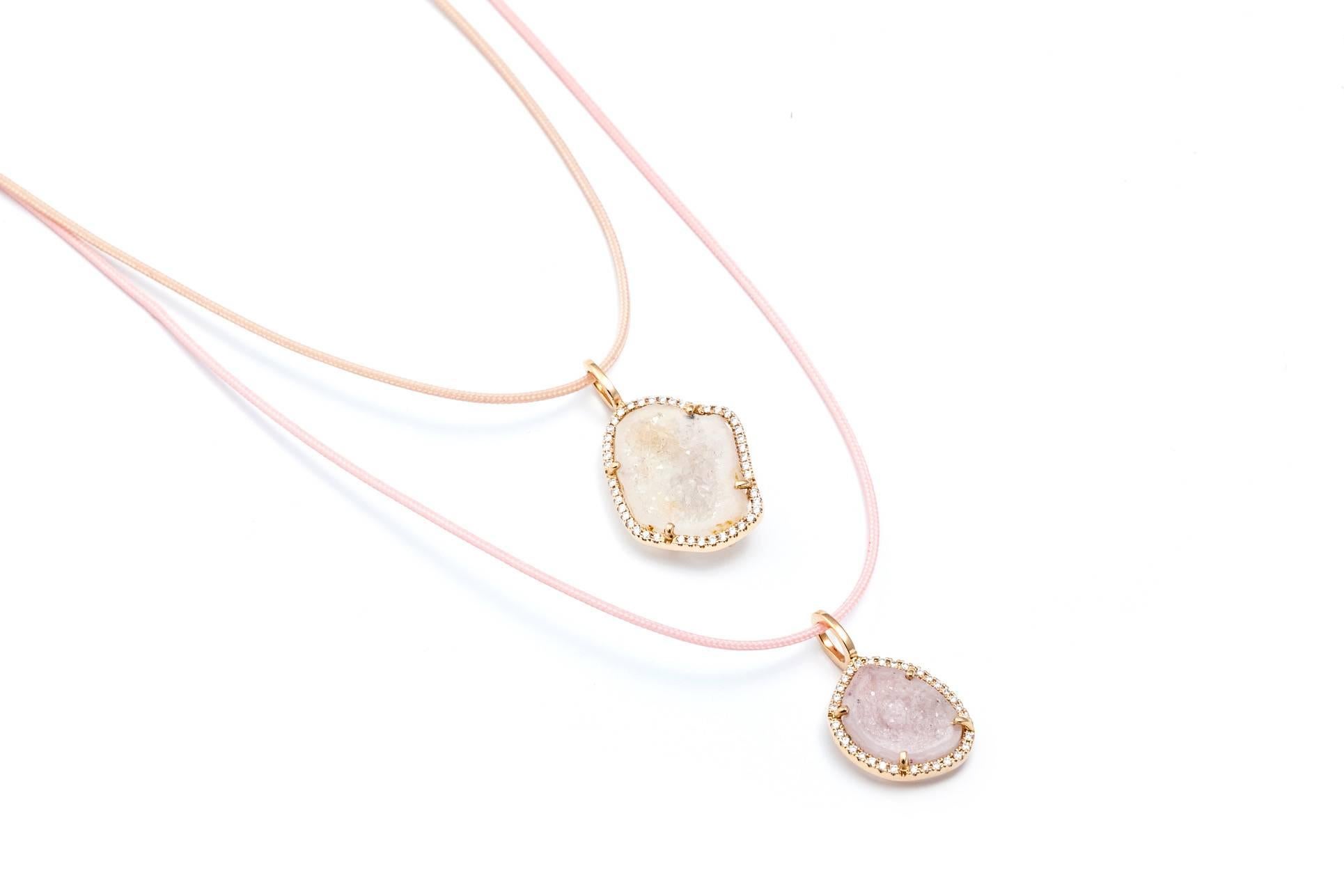 Karolin Rose Gold White Diamond Pendant Agate Necklace 1