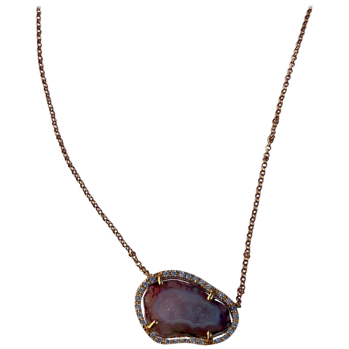 Karolin Rose Gold White Diamond Pendant Agate Necklace