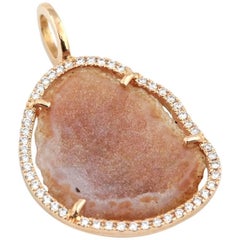 Karolin Rose Gold White Diamond Pendant Agate Necklace