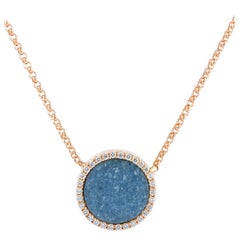 Karolin Rose Gold White Diamond Pendant Blue Agate Necklace