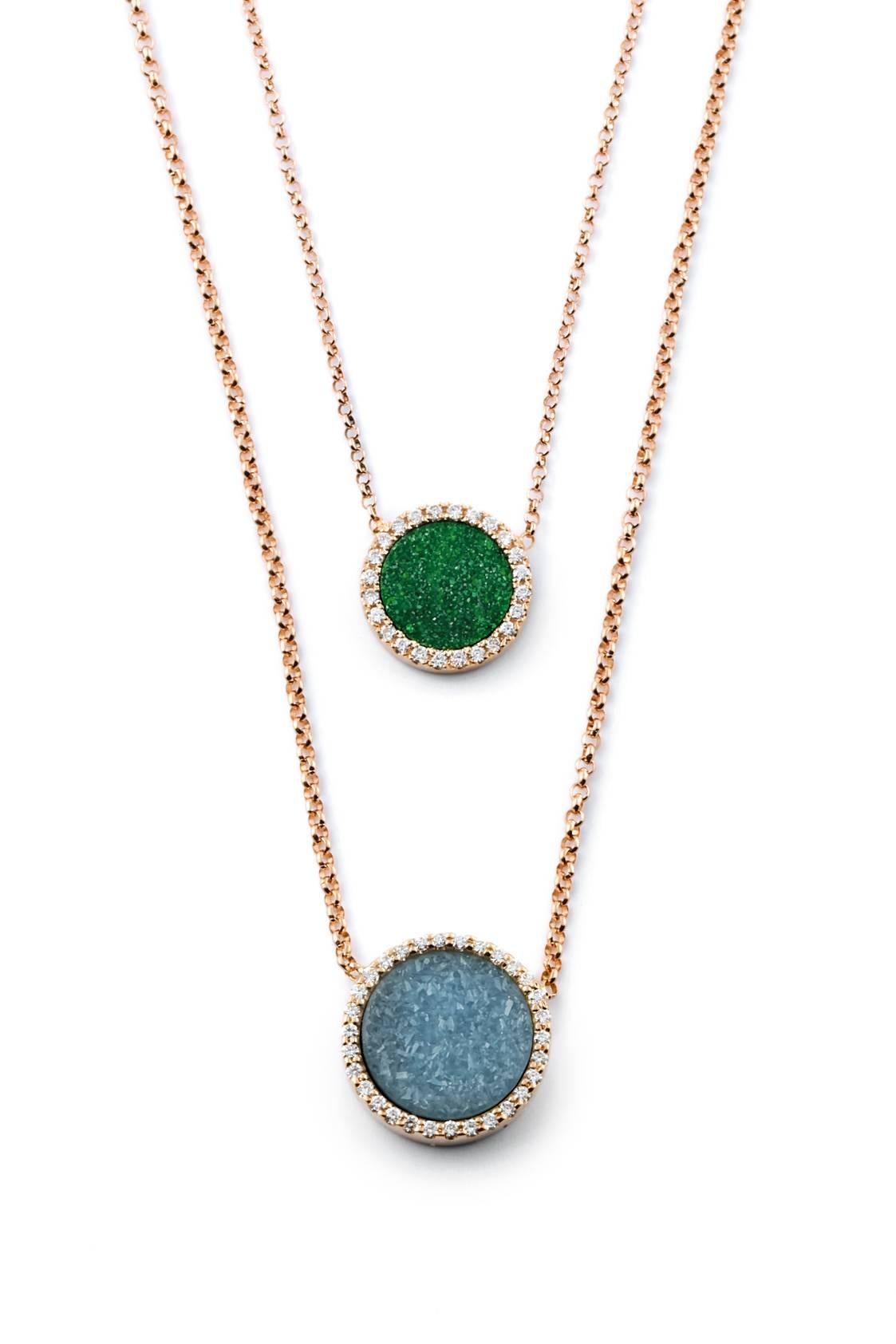 Contemporary Karolin Rose Gold White Diamond Pendant Green Uvarovite Necklace