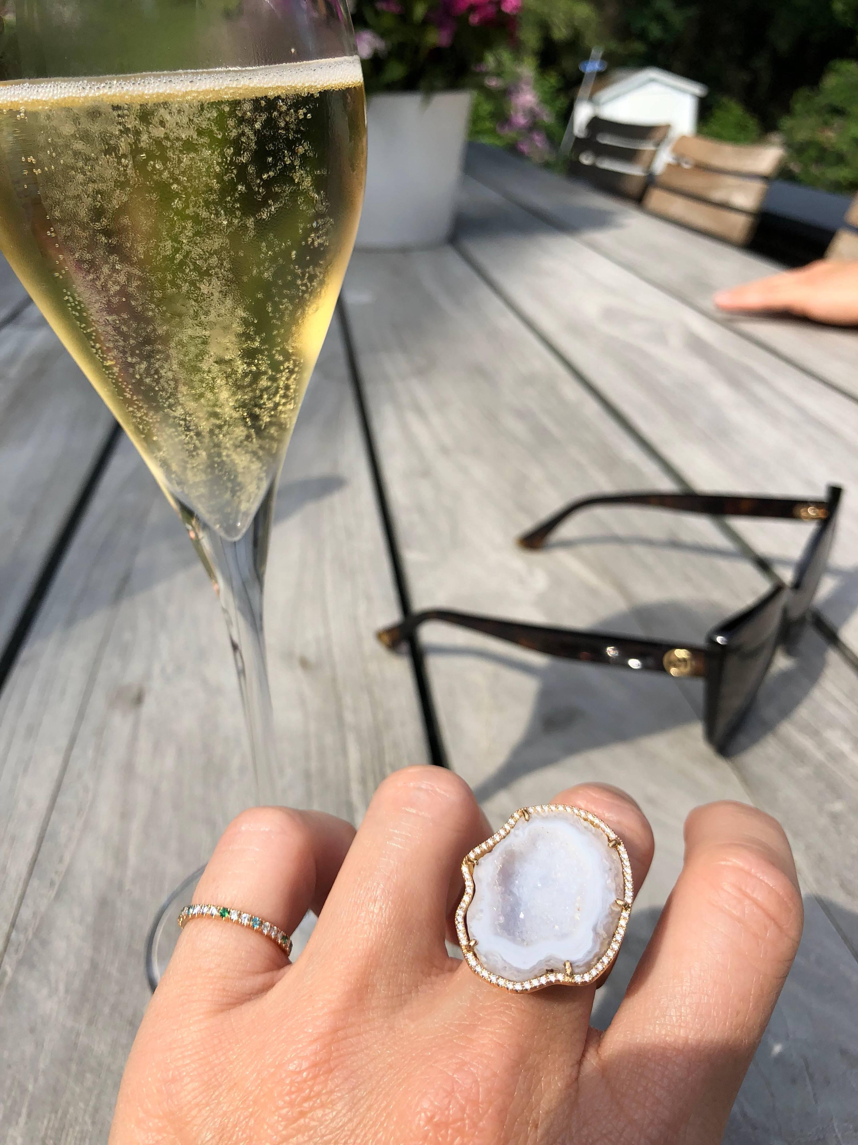 Karolin Rose Gold White Diamond White Agate Geode Cocktail Ring 3