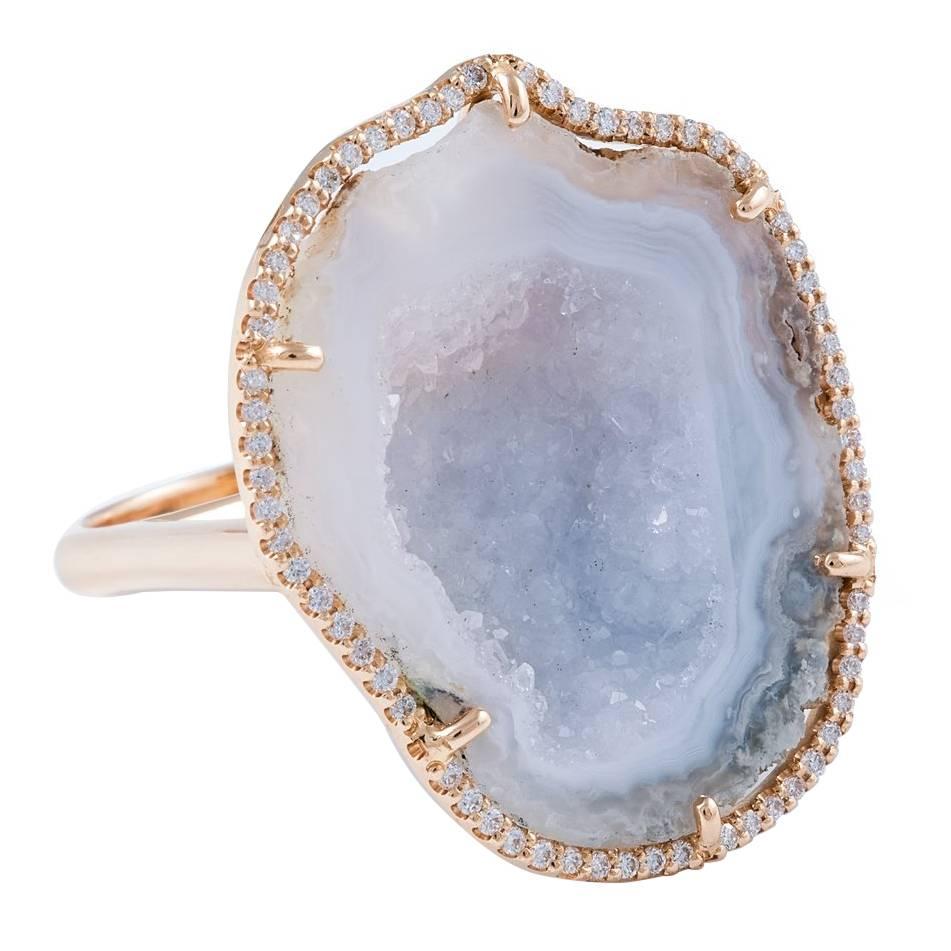 Karolin Rose Gold White Diamond White Agate Geode Cocktail Ring