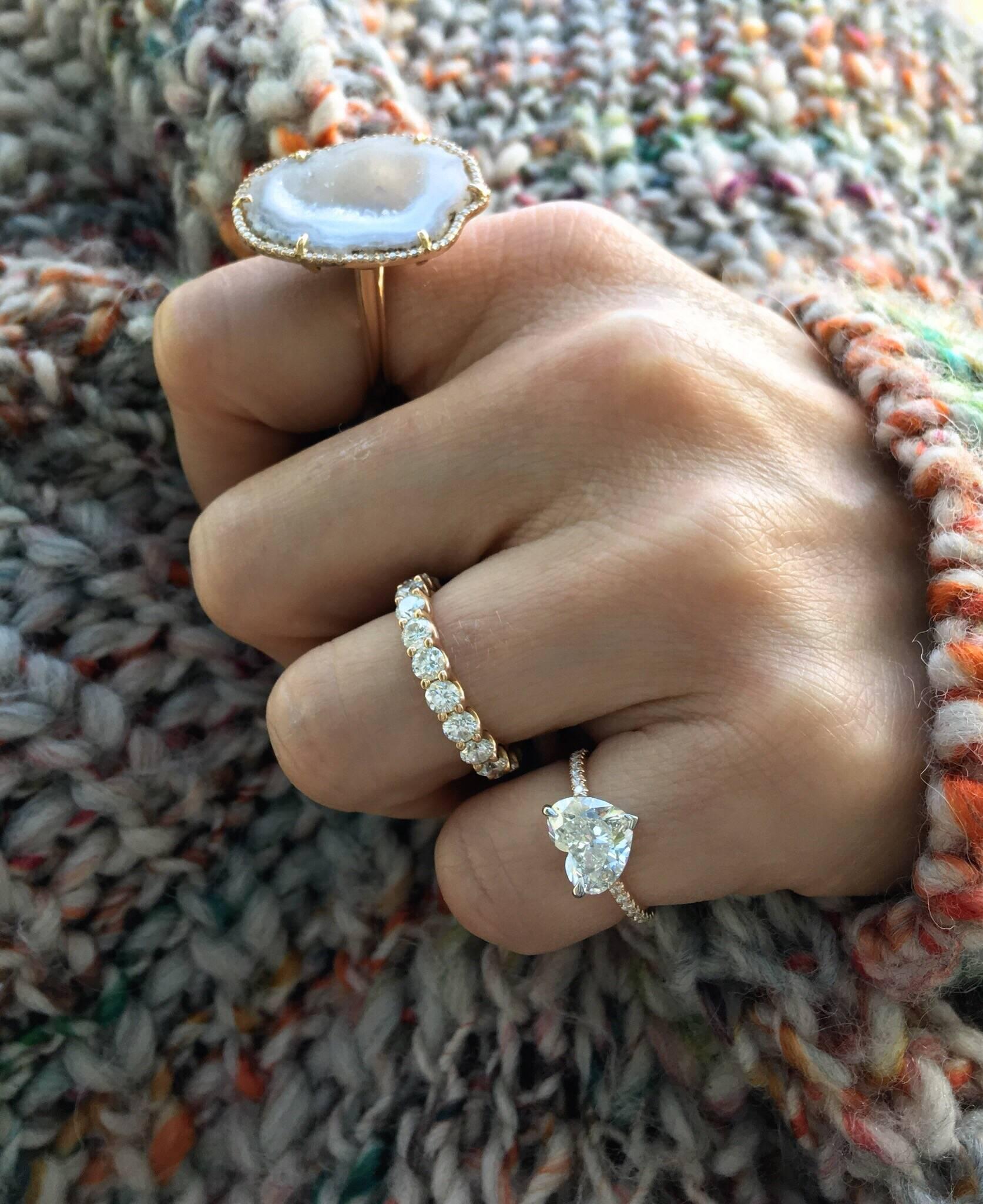 Women's Karolin Rose Gold White Diamond White Agate Geode Cocktail Ring