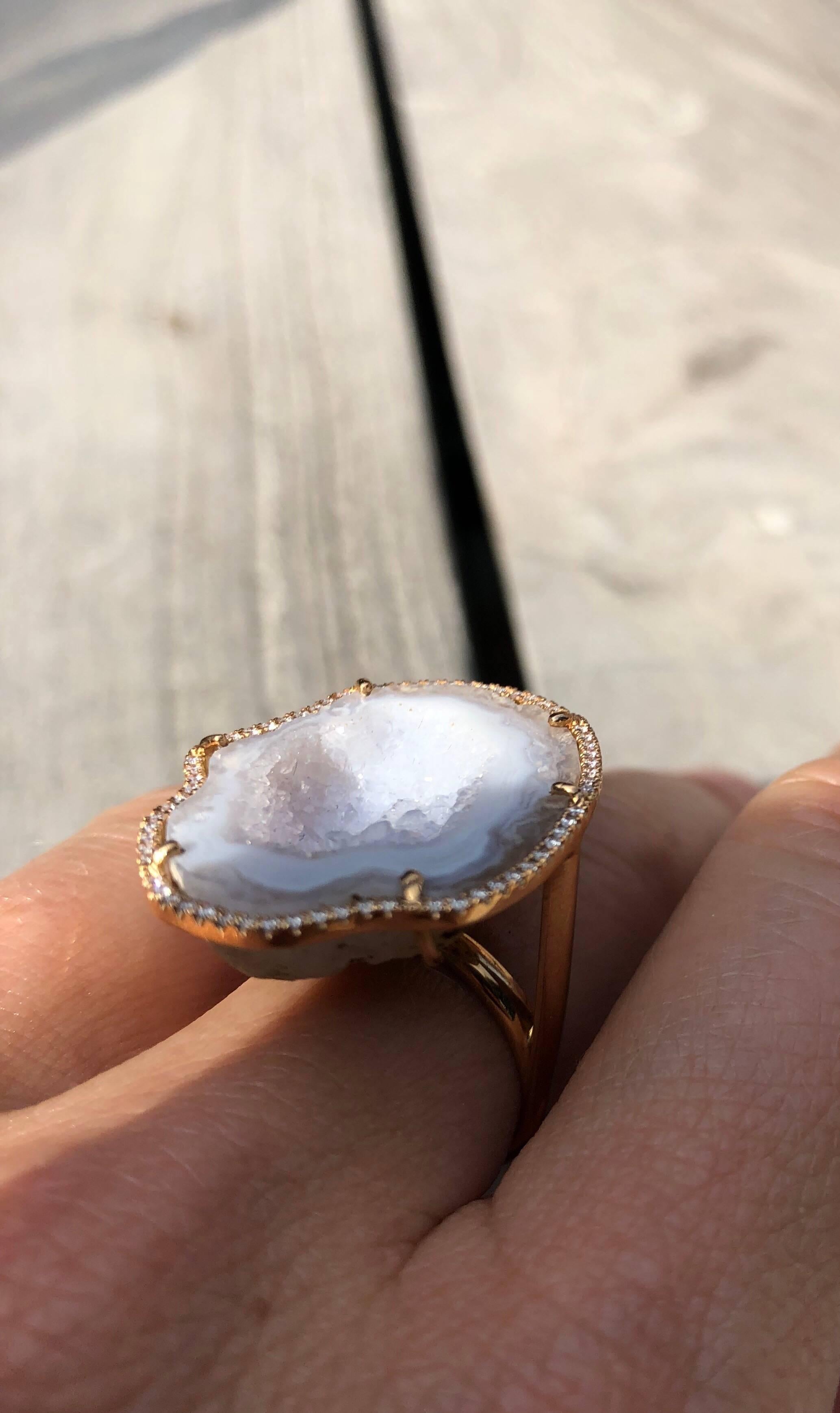 Karolin Rose Gold White Diamond White Agate Geode Cocktail Ring 2