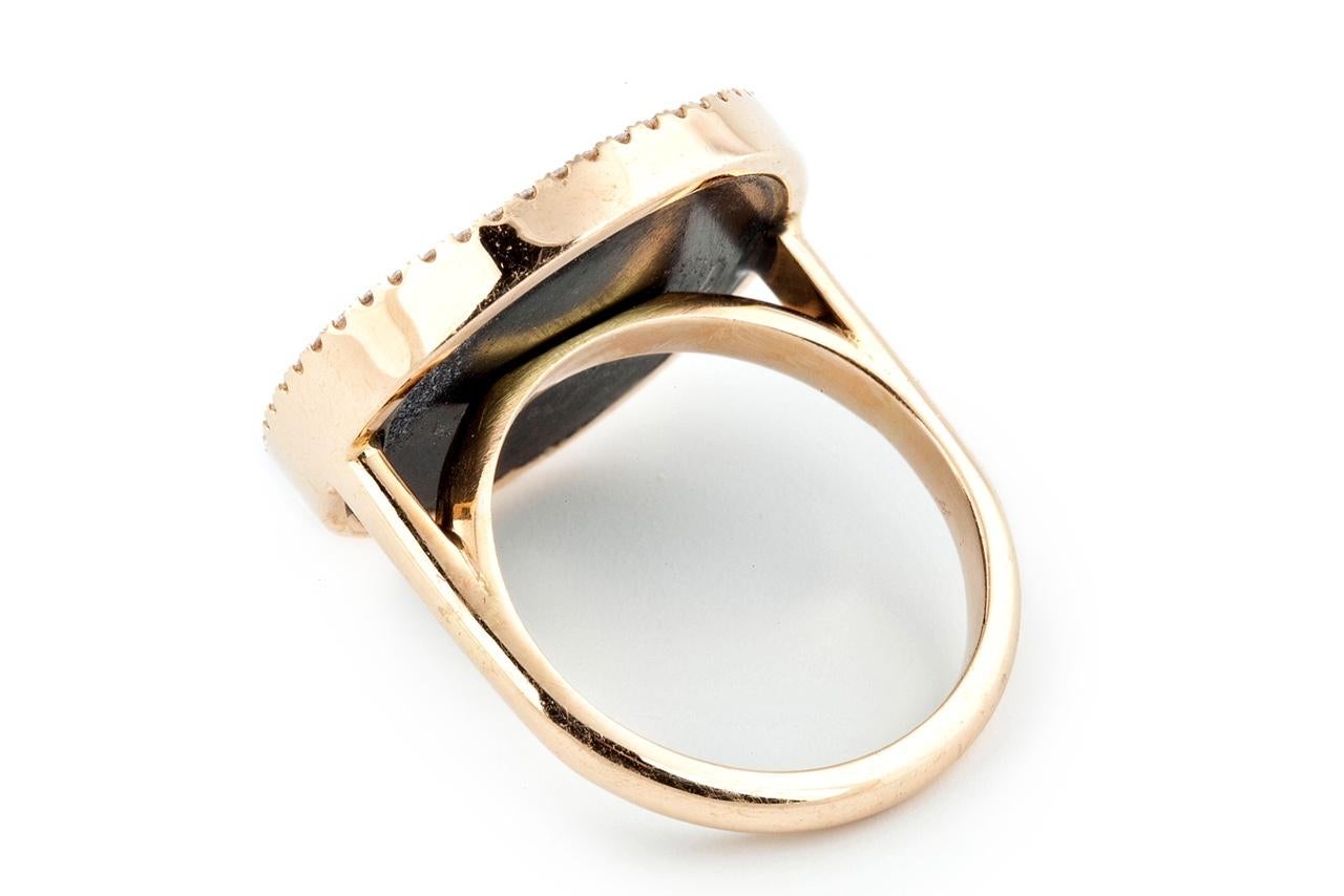 Contemporary Karolin Rose Gold White Diamonds Black Druzy Agate Cocktail Ring For Sale