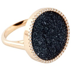 Karolin Rose Gold White Diamonds Black Druzy Agate Cocktail Ring