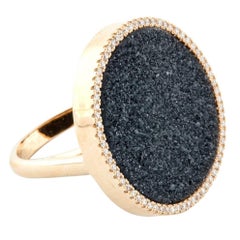 Karolin Rose Gold White Diamonds Black Druzy Agate Cocktail Ring