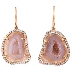 Karolin Rose Gold White pavé Diamond Hook Drop Earrings Agate Stud