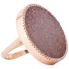 Karolin Round Druzy Agate White Diamond 18 Karat Gold Cocktail Ring