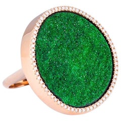 Karolin Uvarovite Mineral Pave Diamond 18 Karat Rose Gold Cocktail Ring