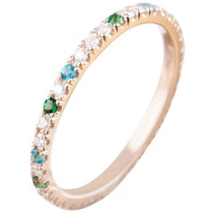 Karolin Wedding Ring 18 Karat Gold White Diamonds Alliance Blue and Green Topaz
