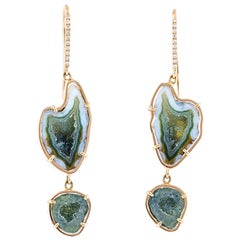 Karolin Yana Earrings Agate Diamonds Hook Stud Rose Gold
