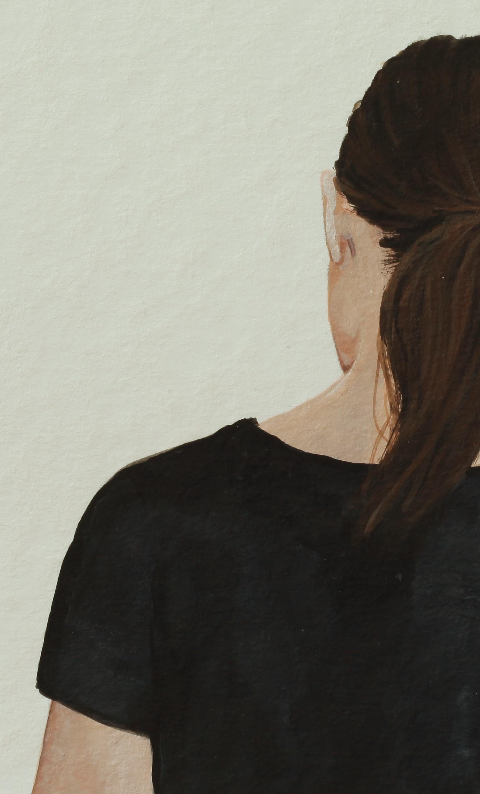 « Back Portrait III », peinture contemporaine d'un portrait d'une fille à queue de poney  - Gris Figurative Painting par Karoline Kroiss