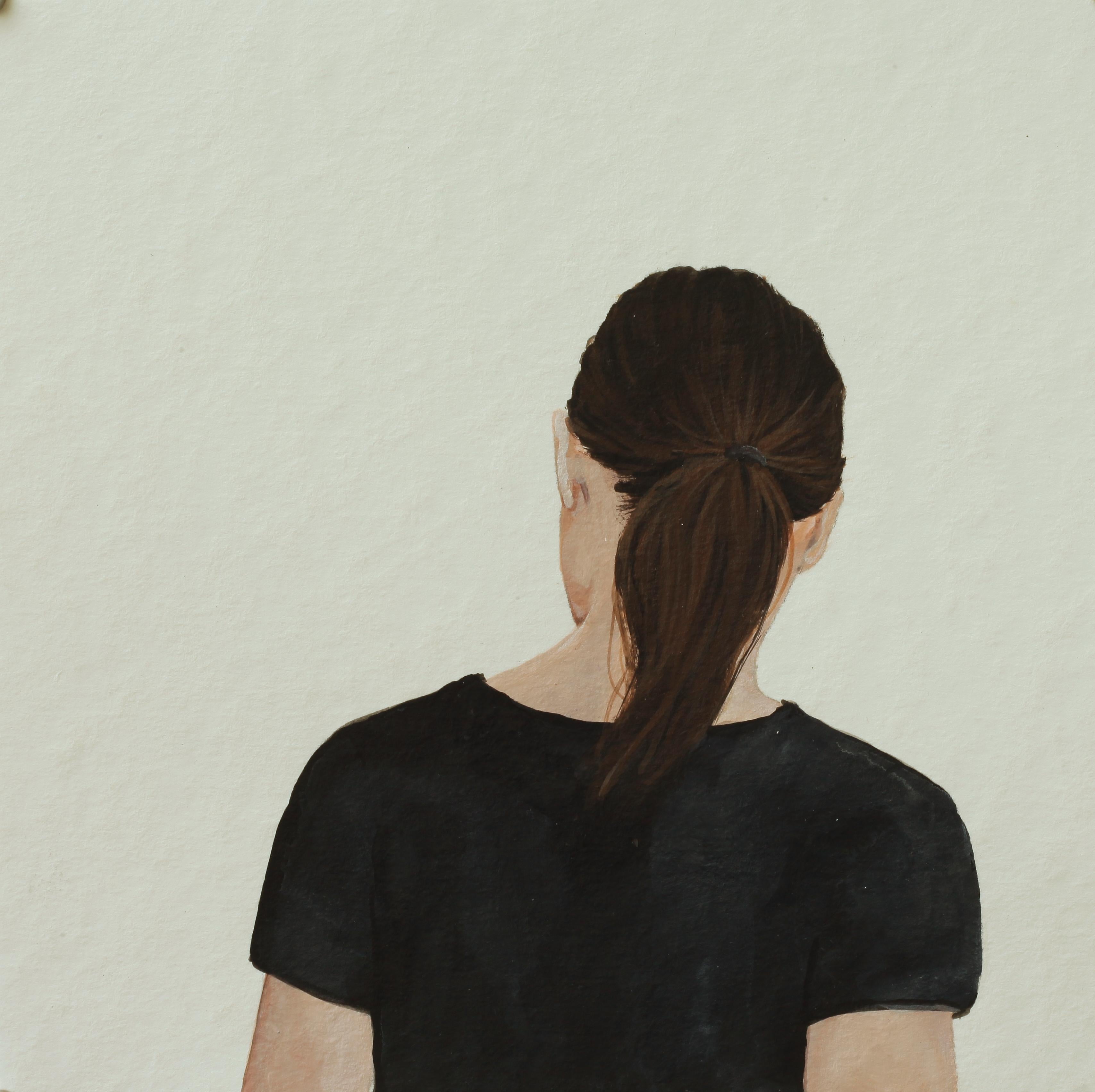 Karoline Kroiss Figurative Painting - "Back Portrait III" Contemporary Portrait Painting of a Girl with Ponytail 