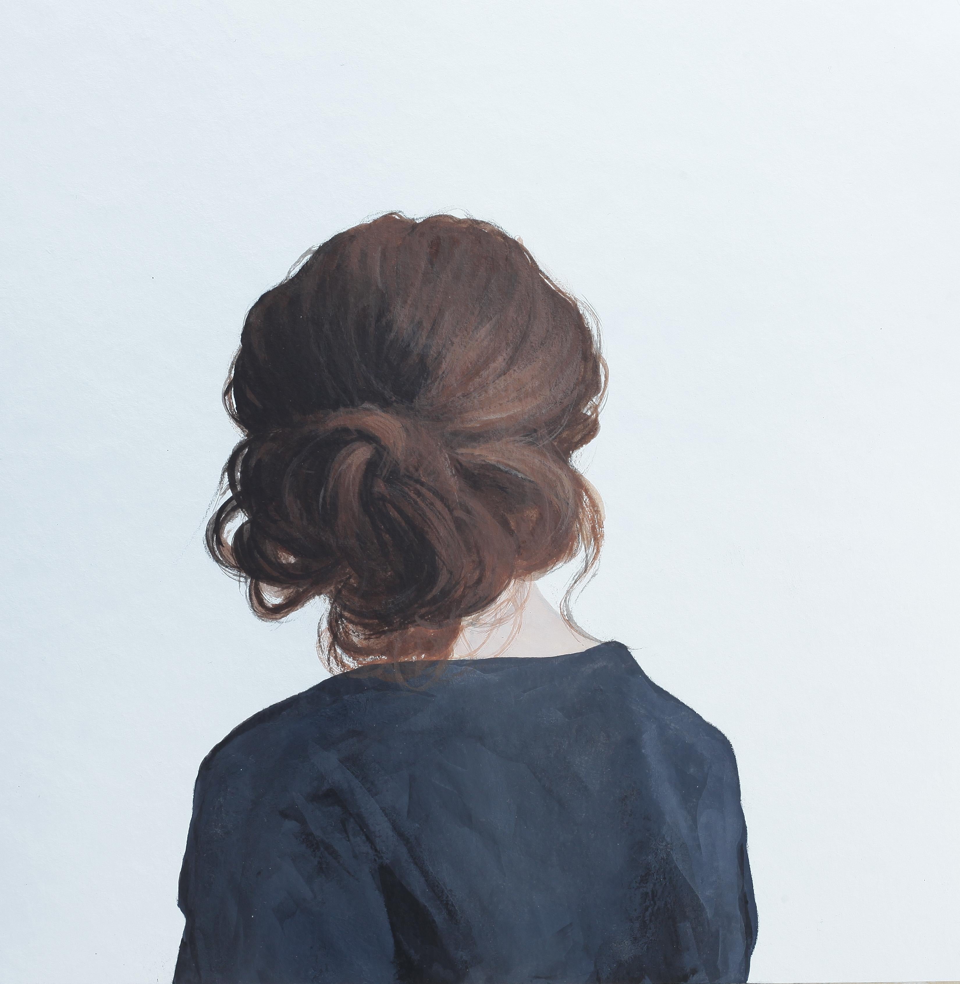Karoline Kroiss Figurative Painting - ''Back Portrait XVI" Contemporary Portrait Painting of a Girl with Messy Bun