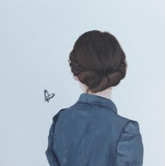 ''Butterfly III'" Contemporary Portrait Painting of a Girl with Butterfly