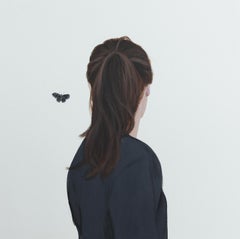 "Butterfly VII" Contemporary Portrait Painting of a Girl with Butterfly
