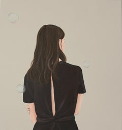 'For a While' Contemporary Portrait Painting of a Girl with a Brown Dress