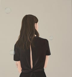 Portrait contemporain d'une fille avec une robe brune, « For a While » (pour un moment)