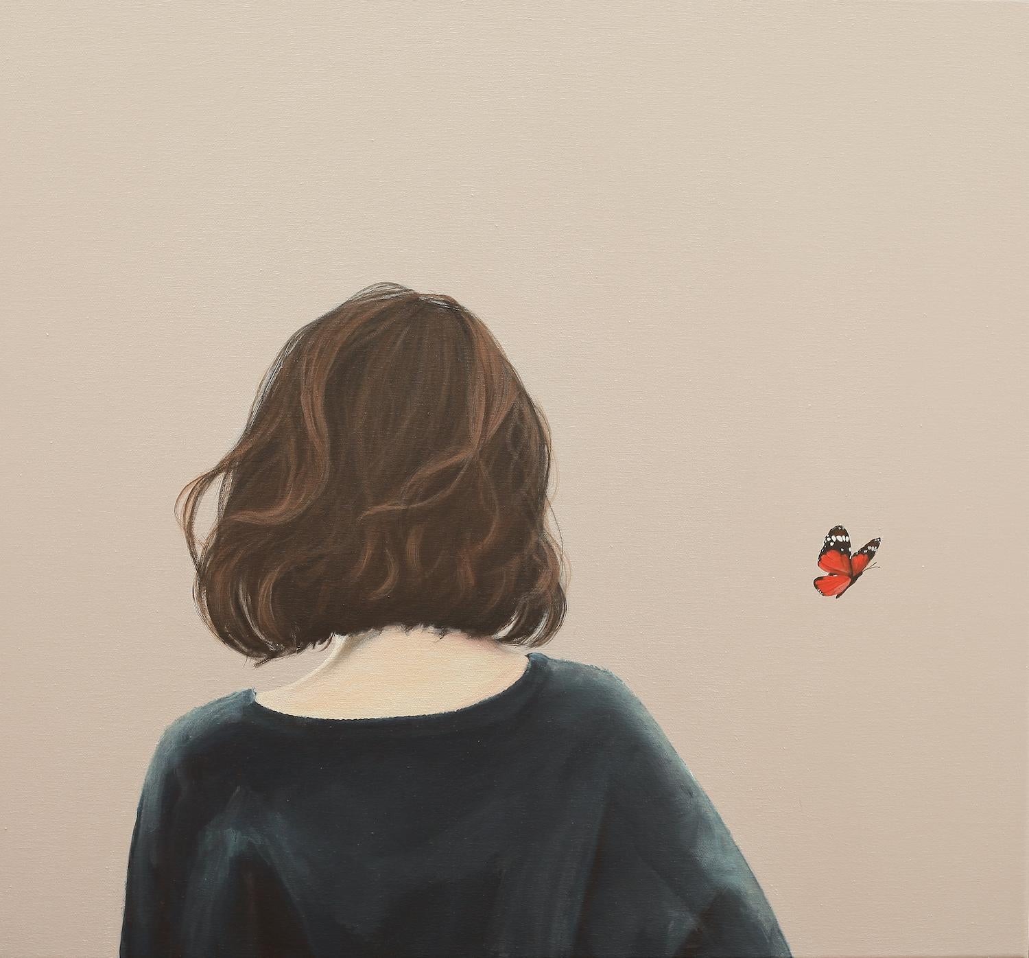 Karoline Kroiss Figurative Painting - ''It seemed like a Butterfly " Portrait Painting of a Girl with Butterfly