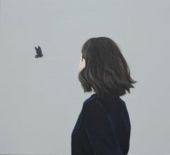 "It Takes a While" Contemporary Portrait Painting of a Girl with Butterfly