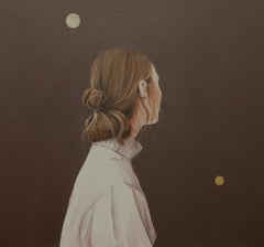 ''Just Have a Look'' Contemporary Portrait of a Girl Surrounded by Golden Dots