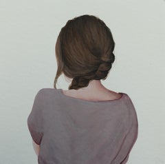 « Chemise rose » - Peinture contemporaine d'un portrait d'une fille en chemise rose 