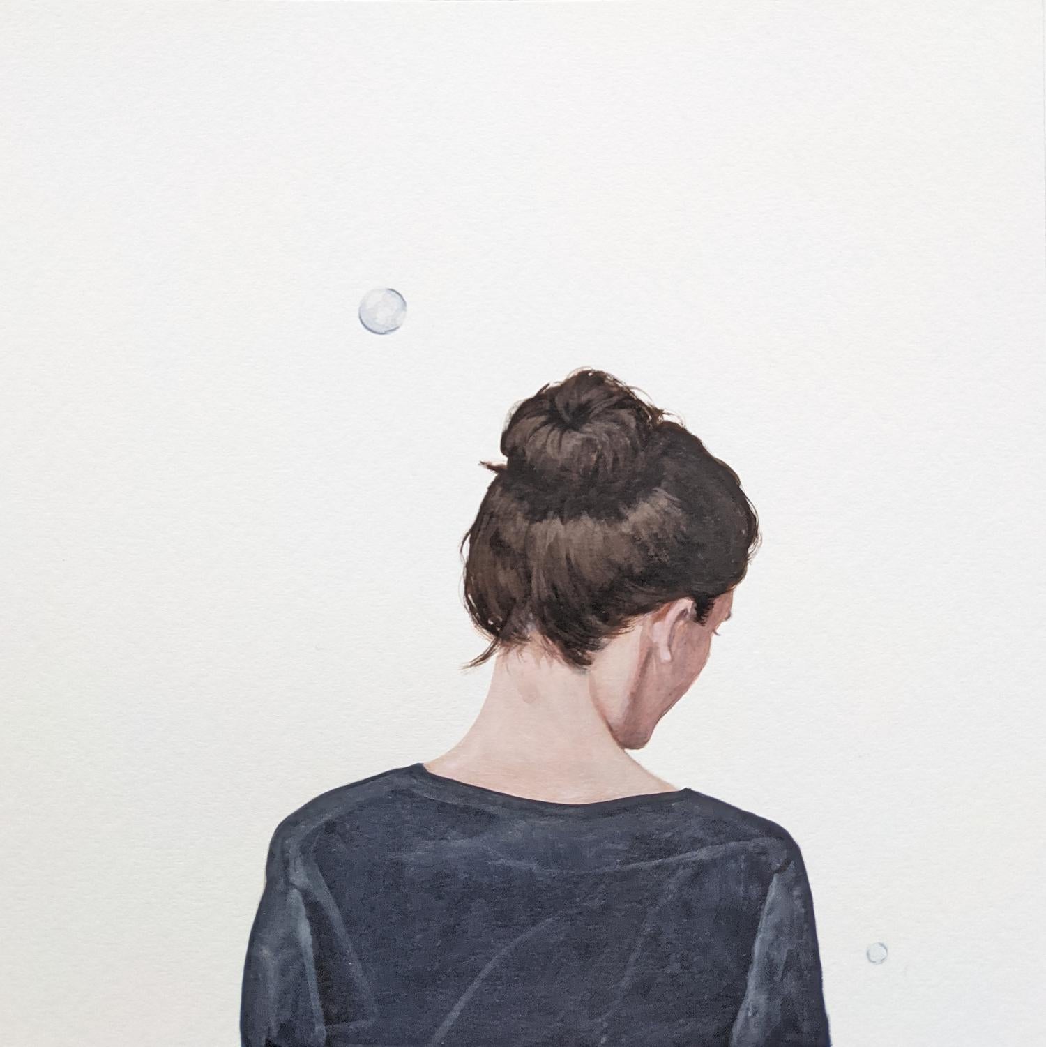 ''Soap Bubble I" Contemporary Portrait Painting of a Girl with Soap Bubble