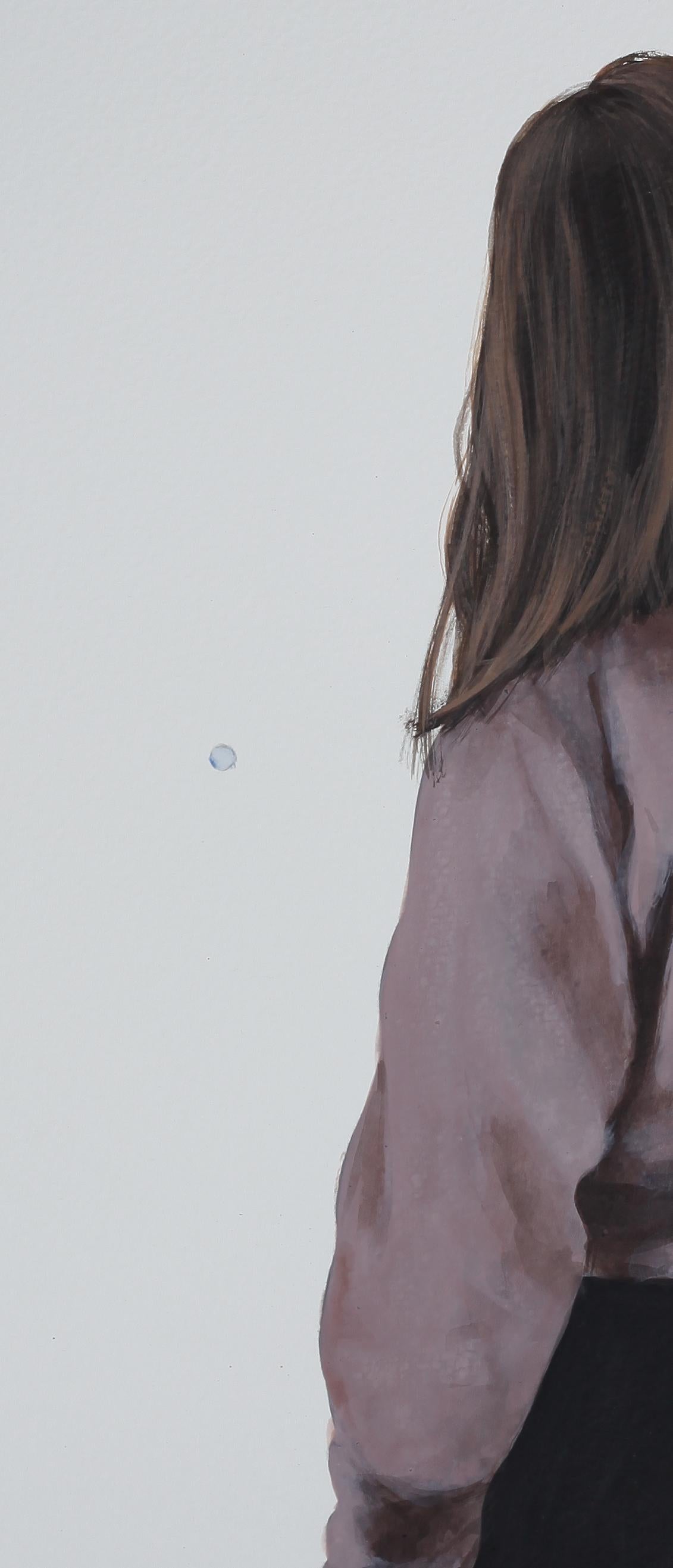 « Soap Bubble VII » - Peinture contemporaine d'un portrait d'une fille avec une chemise rose - Contemporain Painting par Karoline Kroiss