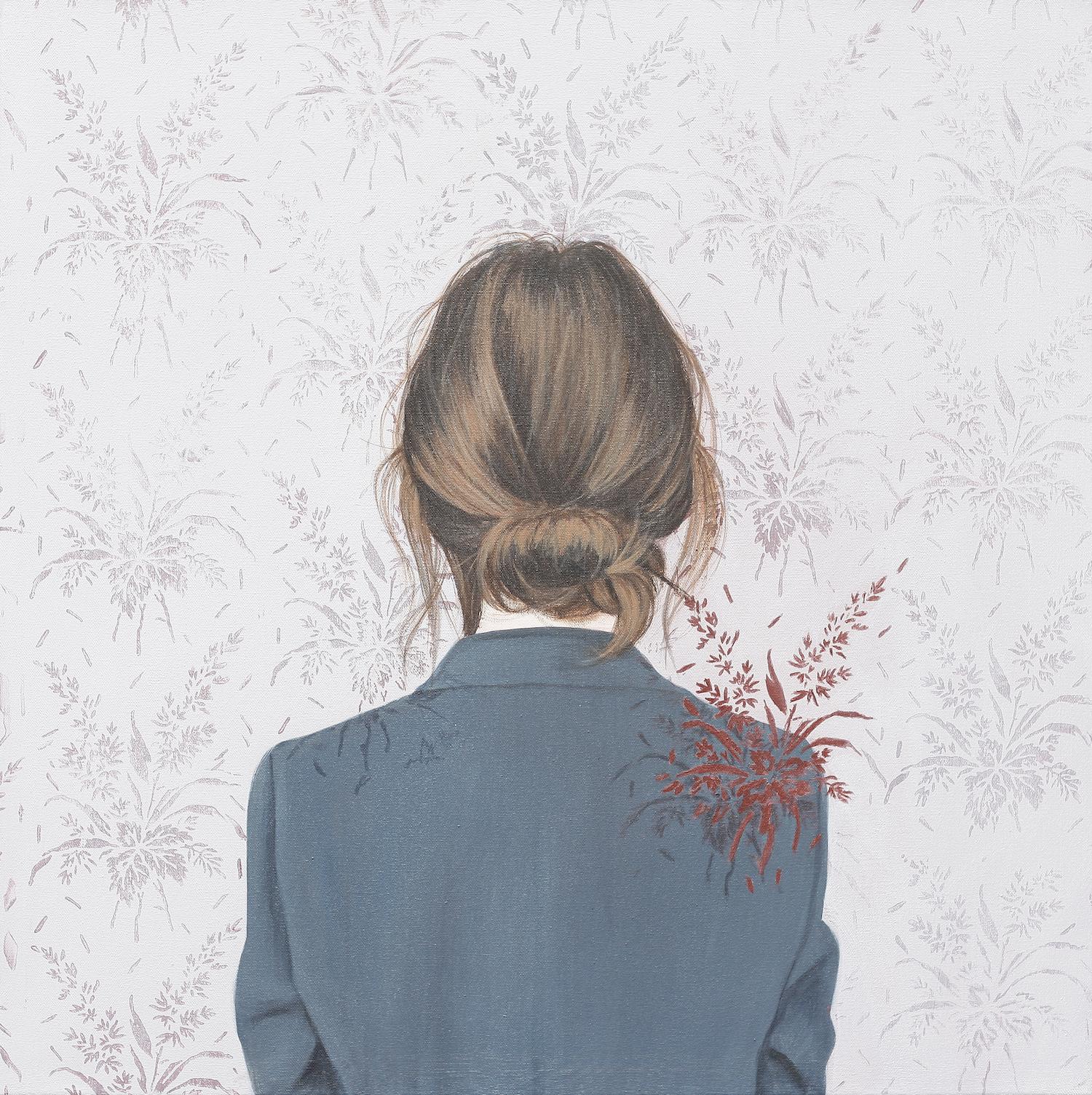 Karoline Kroiss Portrait Painting - ''Sometimes You Just Don't Know'' Contemporary Portrait of a Girl Facing a Wall