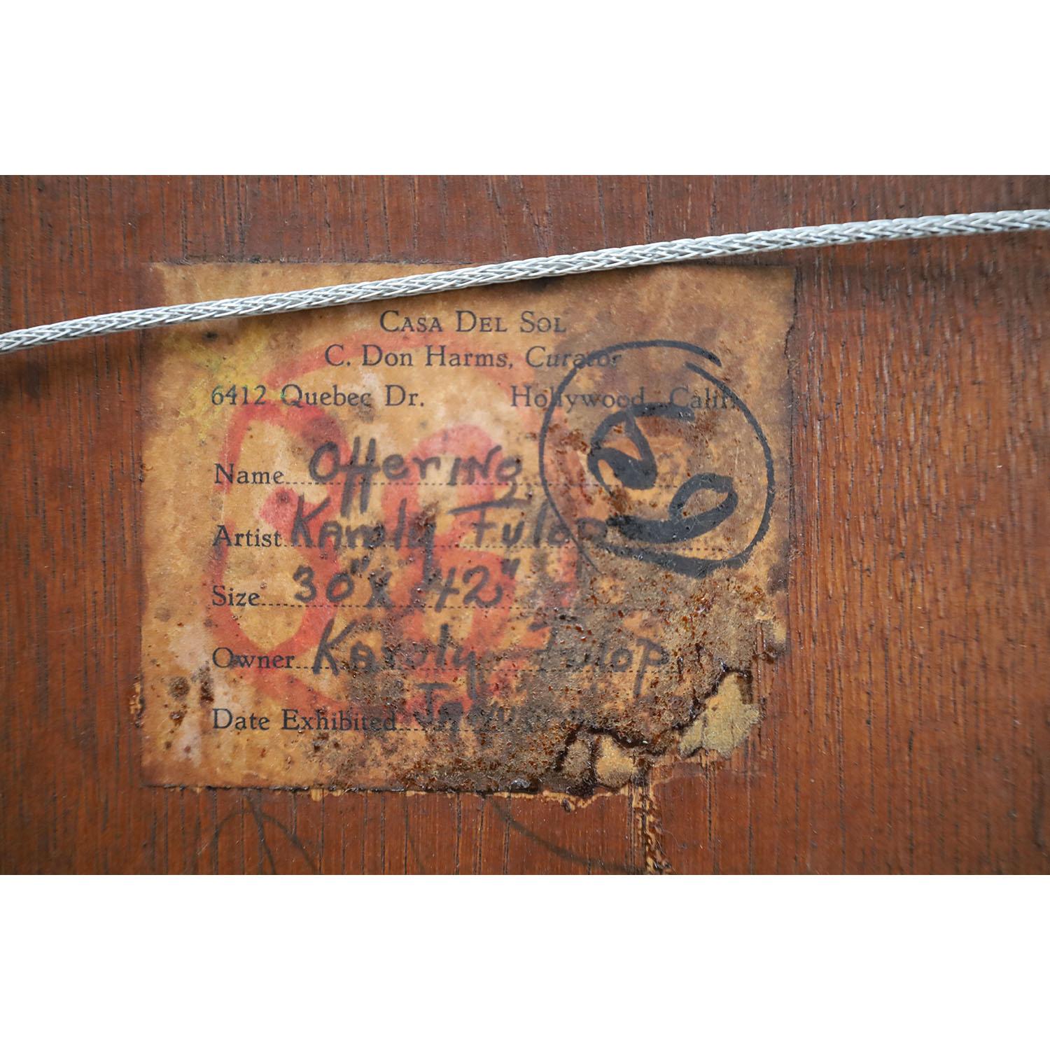 A magnificent carved and gilded wood panel by Karoly Fulop.

Fulop was a Hungarian born artist that lived his life in France, New York, and California.
He studied art in Budapest, Munich, and Paris and is best known for his relief sculptures, which