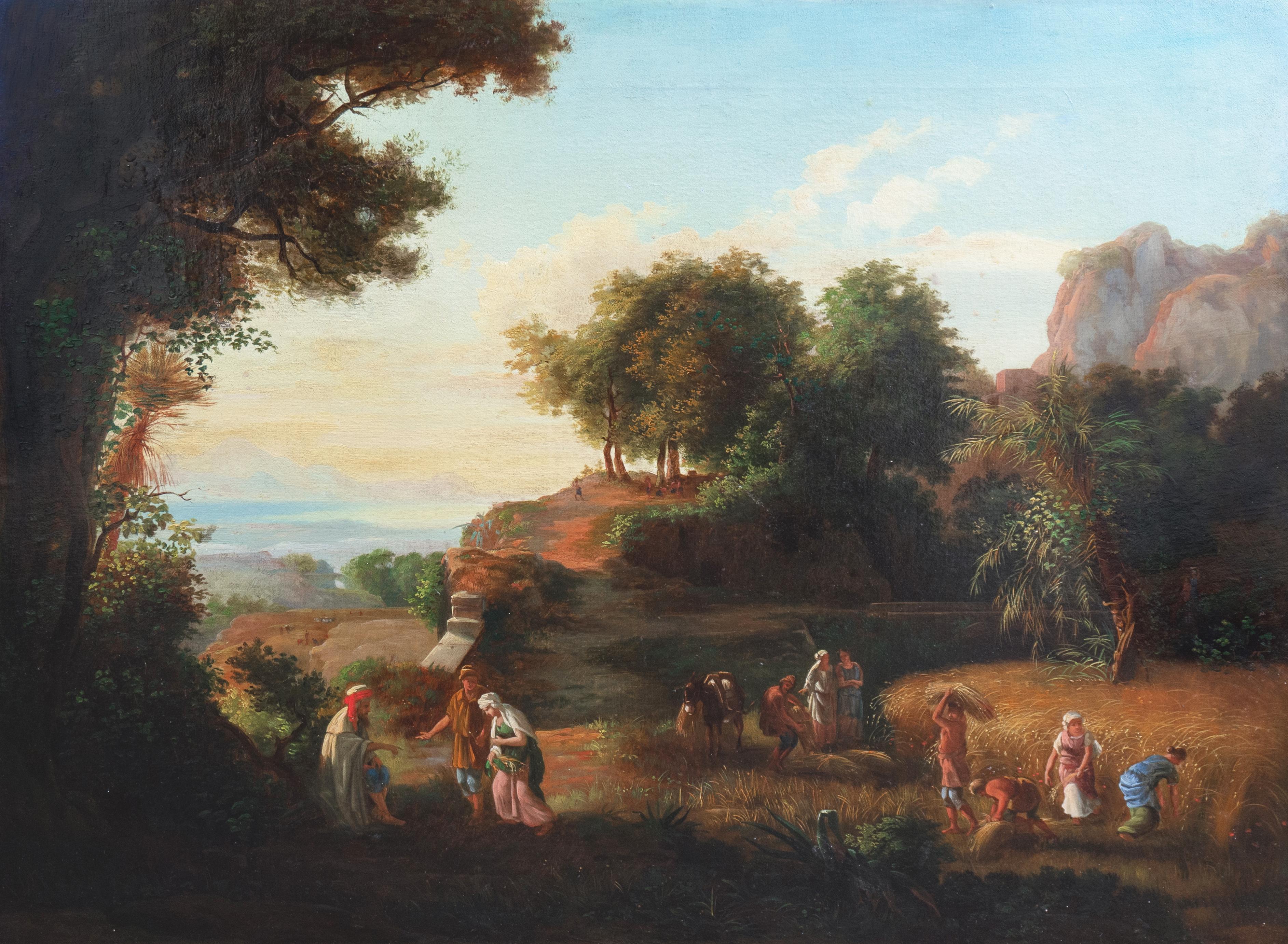 'The Meeting of Boaz and Ruth', Hungarian School, Old Testament, King David - Brown Landscape Painting by Karoly Marko