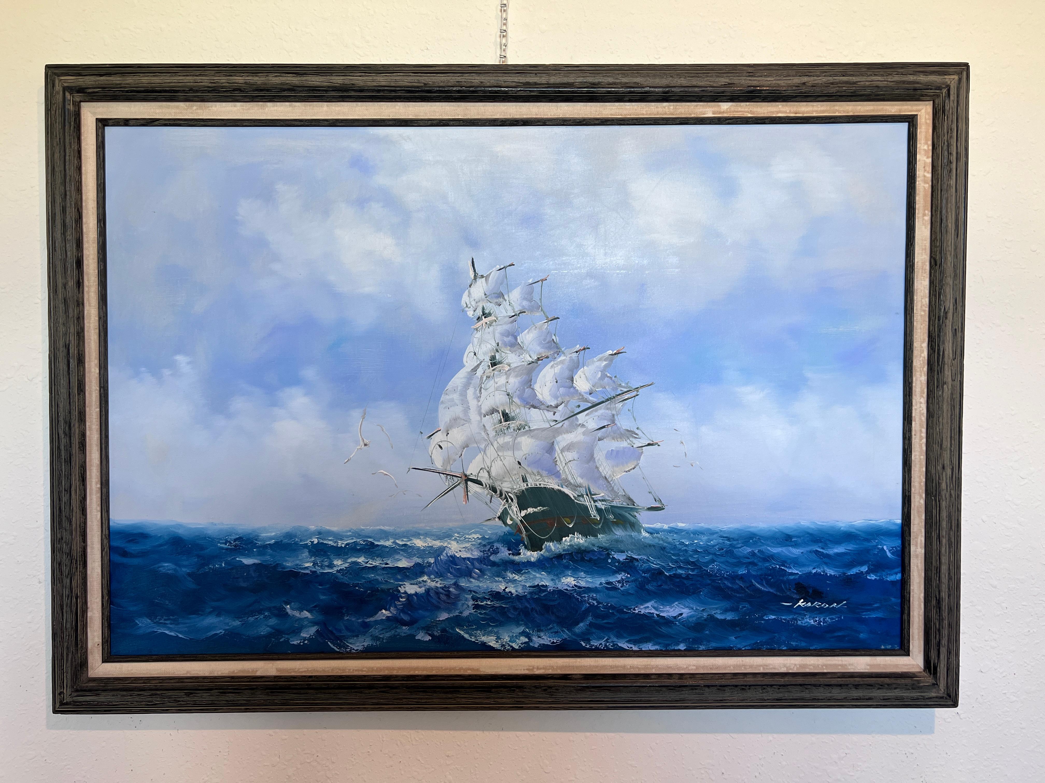 Seascape Original Oil Painting Tall Ship by Karon  Nautical Maritime Wall Art For Sale 1