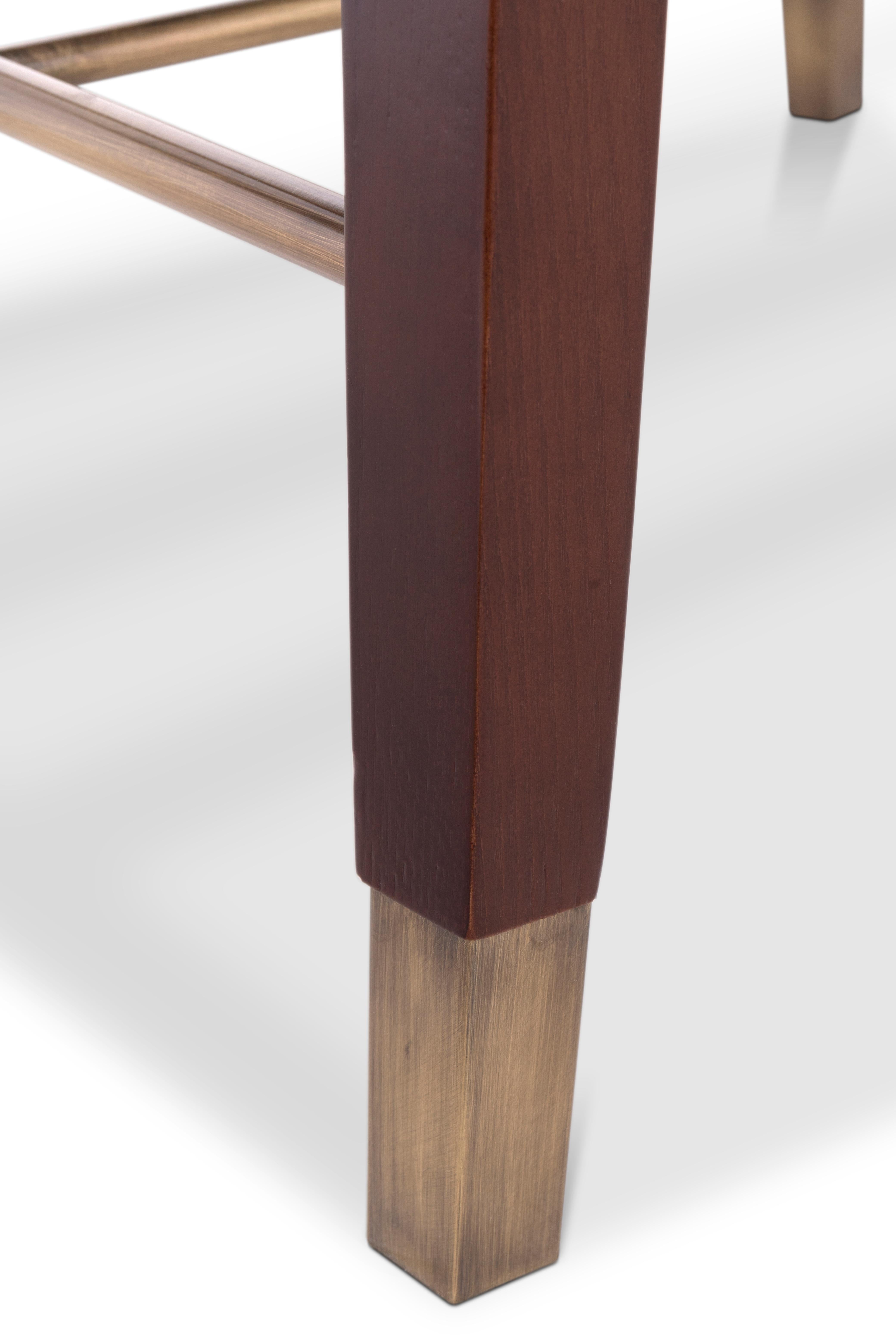 Contemporary Karoo Counter Stool in Satin with Wood and Brass Detail For Sale
