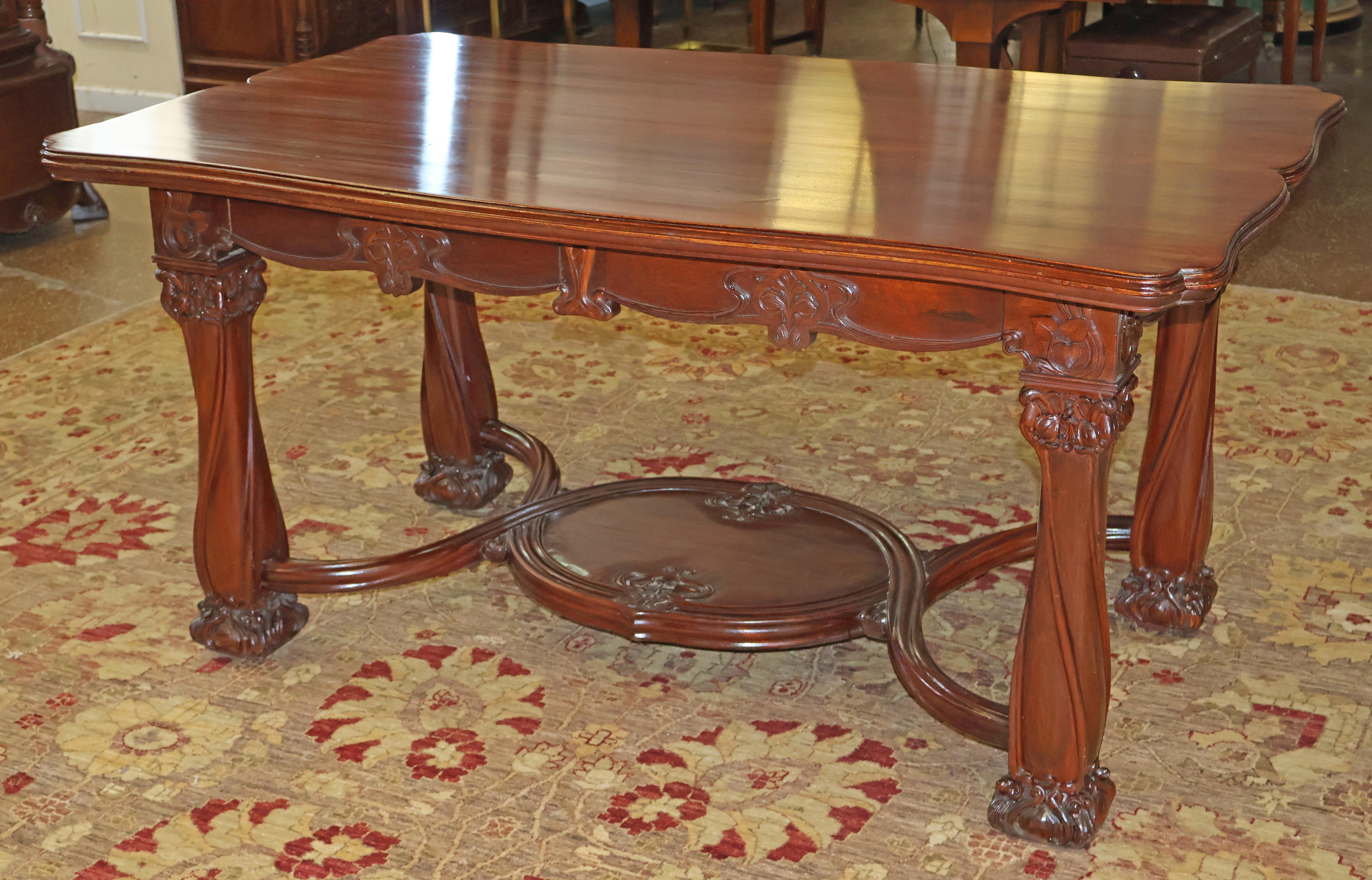Early 20th Century Karpen Brothers Mahogany Art Nouveau Desk Writing Table Library Table Circa 1905 For Sale