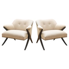 Karpen of Ca. Ebonized and Upholstered Lounge Side Chairs Mid-Century Modern
