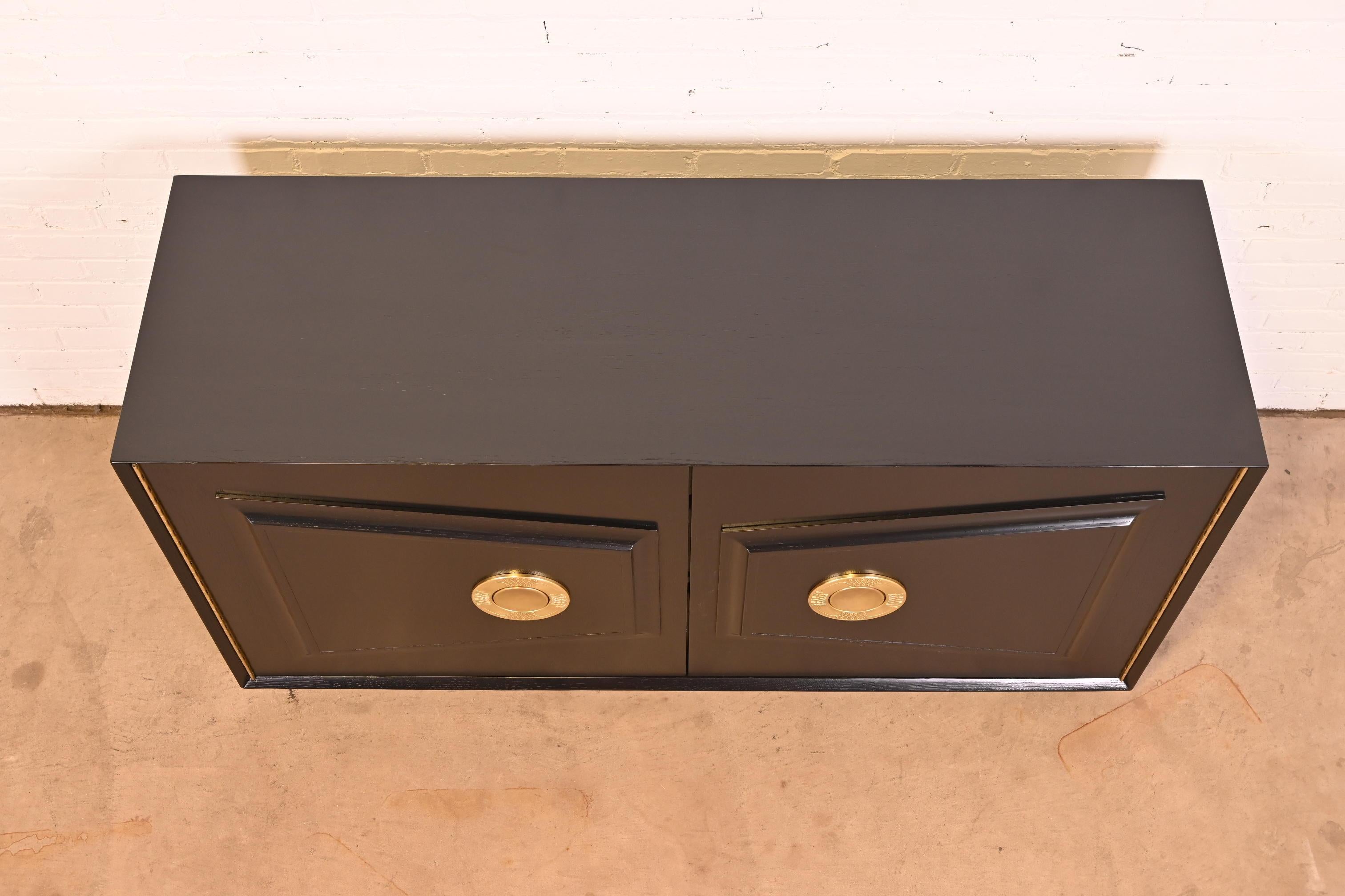 Karpen of California Black Lacquered Sideboard or Bar Cabinet, Newly Refinished For Sale 5