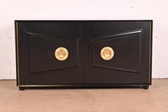 Karpen of California Black Lacquered Sideboard or Bar Cabinet, Newly Refinished