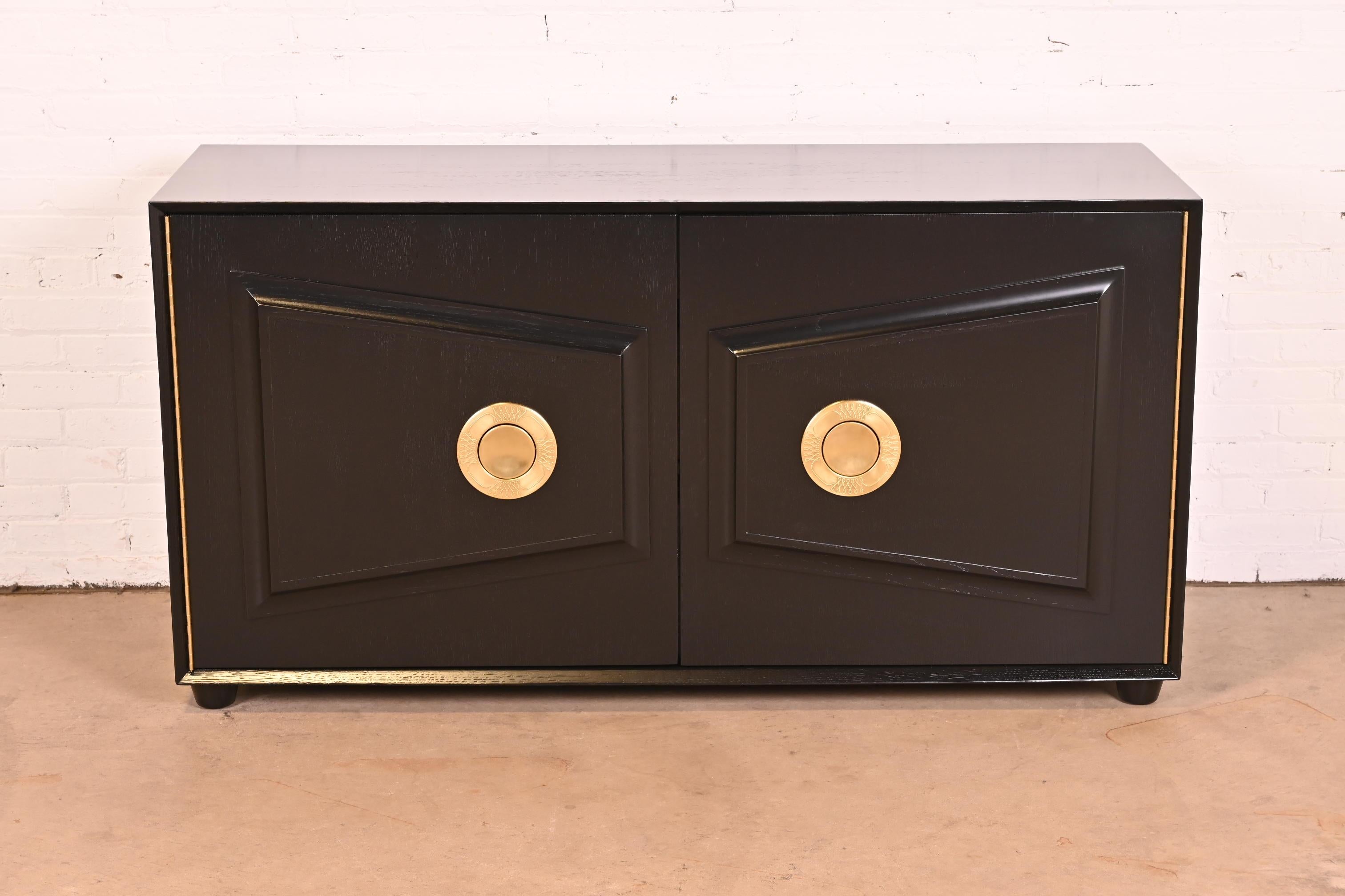 Mid-Century Modern Karpen of California Black Lacquered Sideboard or Bar Cabinet, Newly Refinished For Sale