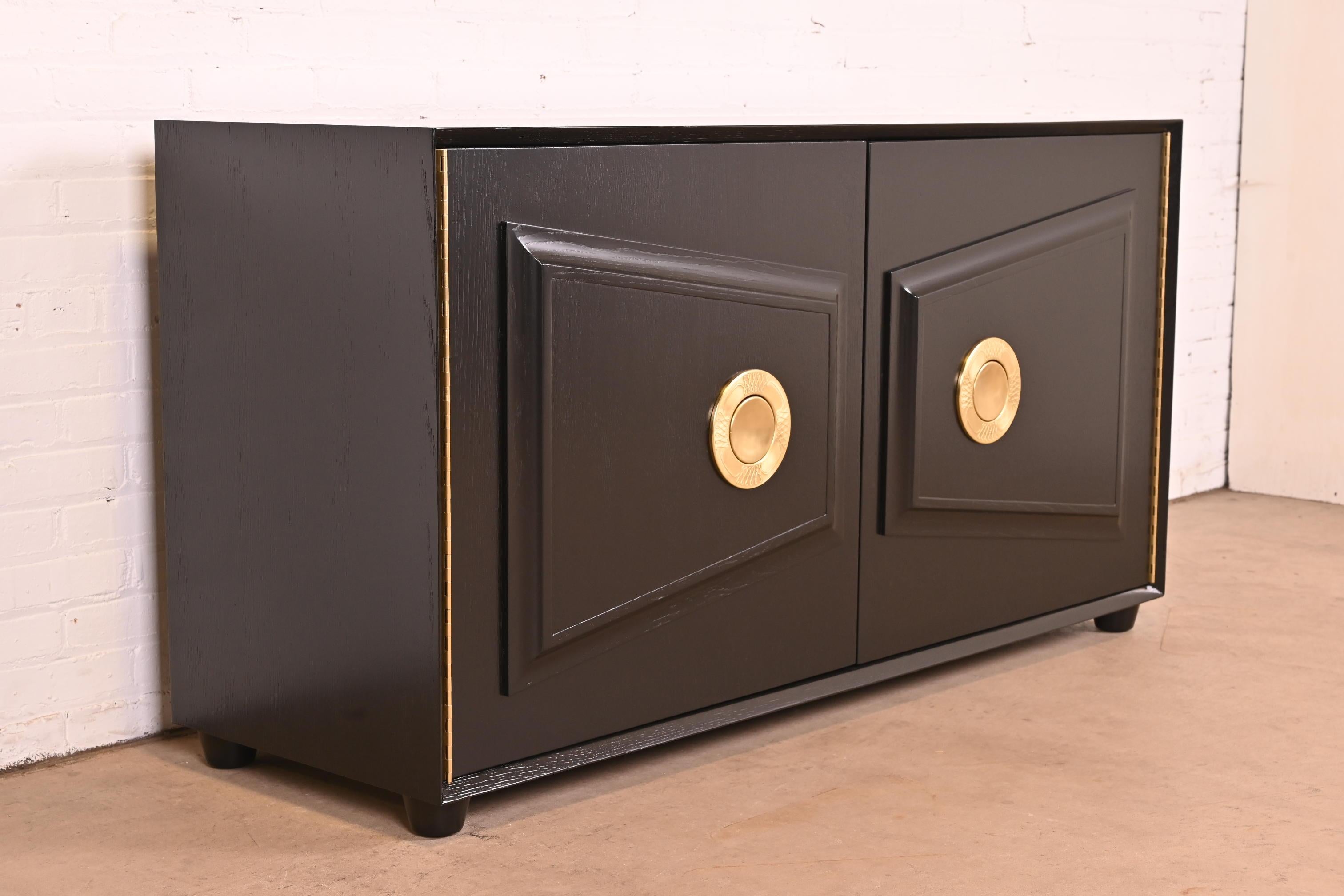 Mid-20th Century Karpen of California Black Lacquered Sideboard or Bar Cabinet, Newly Refinished For Sale