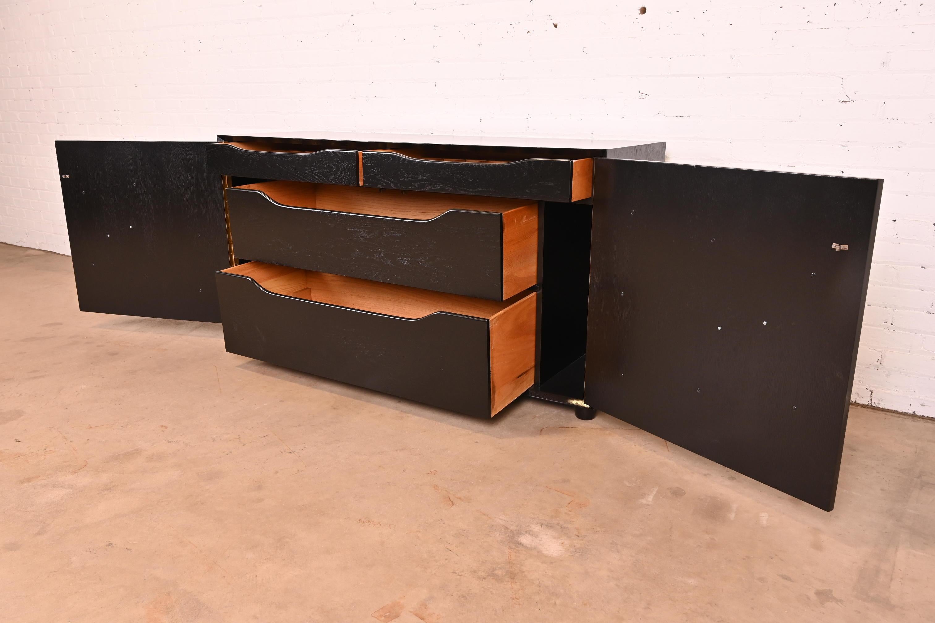 Karpen of California Black Lacquered Sideboard or Bar Cabinet, Newly Refinished For Sale 1