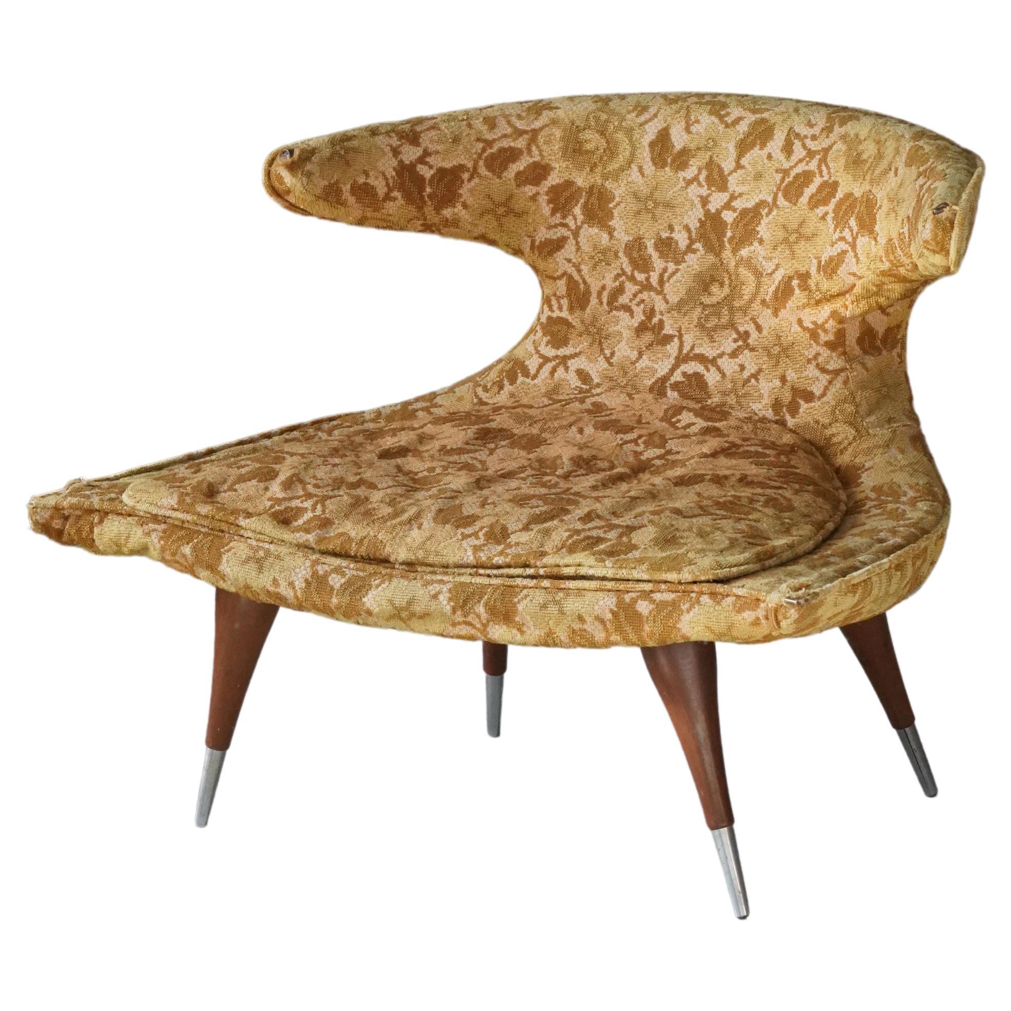 Karpen of California "Horn" Lounge Chair, Fabric, Walnut, Aluminum, 1950s