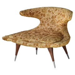 Karpen of California "Horn" Lounge Chair, Fabric, Walnut, Aluminum, 1950s