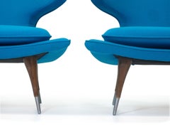Karpen of California Horn Lounge Chairs Newly Upholstered in Blue Wool