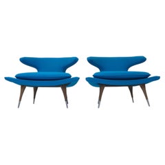 Karpen of California Horn Loungesessel, neu gepolstert mit blauer Wolle